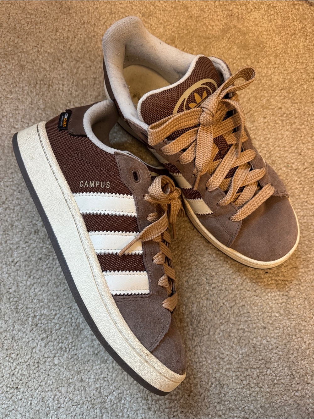 adidas Brown and White Campus Low-Top Sneakers